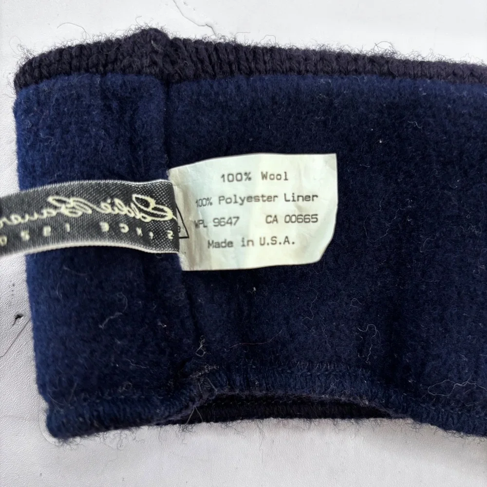 Eddie Bauer Vintage Wool Fair Isle Headband Navy Blue Fleece Lined Made in‎ USA